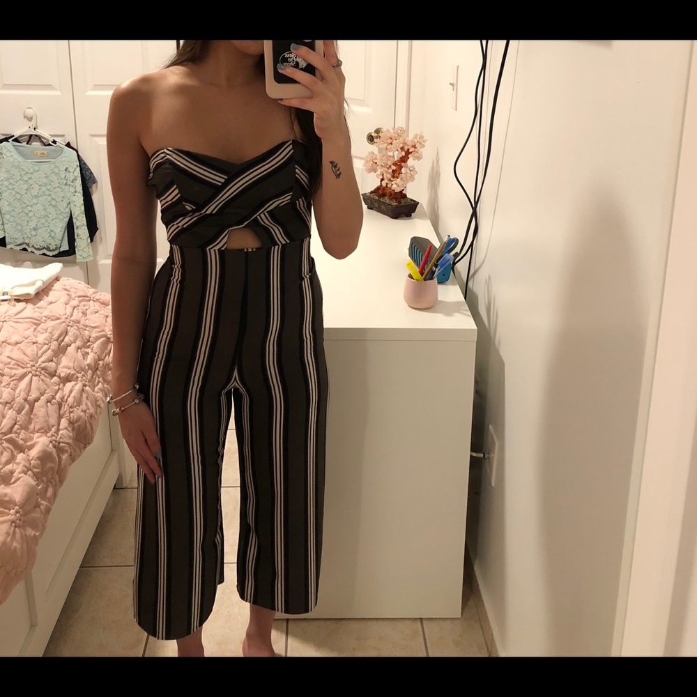 Olive striped jumpsuit